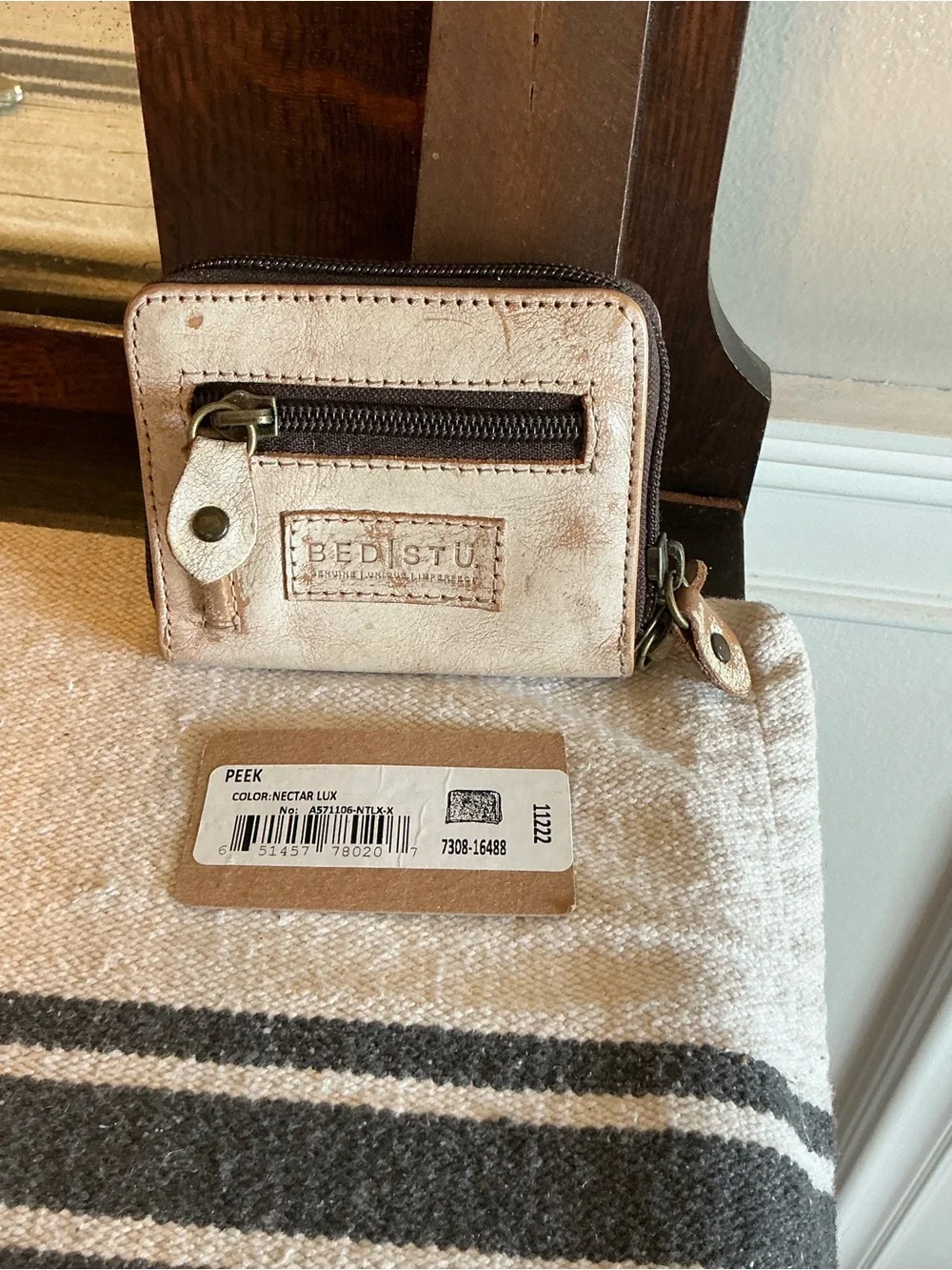 NWT Bed Stu Leather Peek Zip Around Wallet Card Holder Nectar Lux MSRP $145
